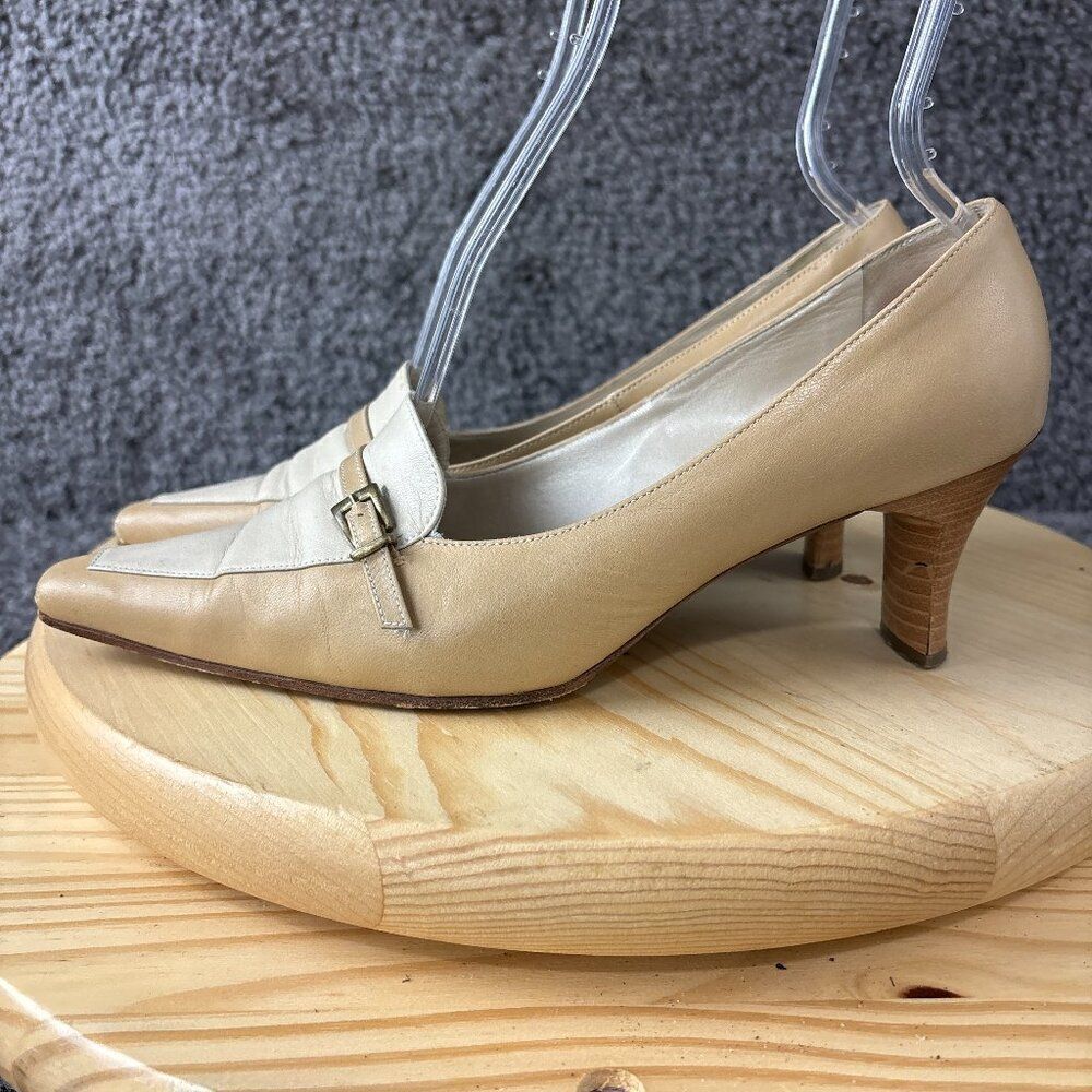 Peter Kaiser Kitten Heel Pumps Womens 5.5 Leather Beige Cream Slip On Shoes